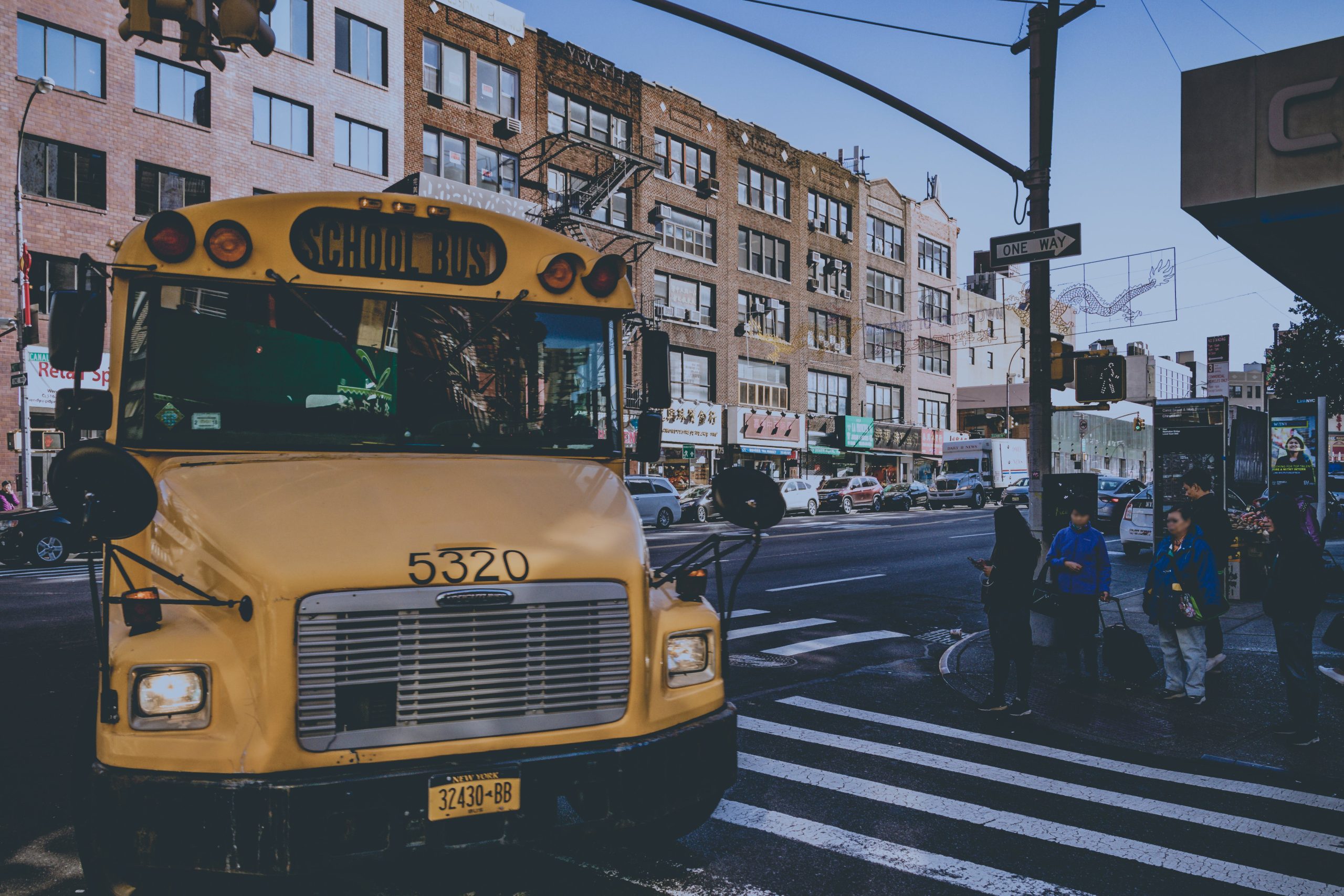 school bus taking a turn